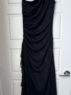 City Triangles Blue One-Shoulder Ruched Evening Dress-Large